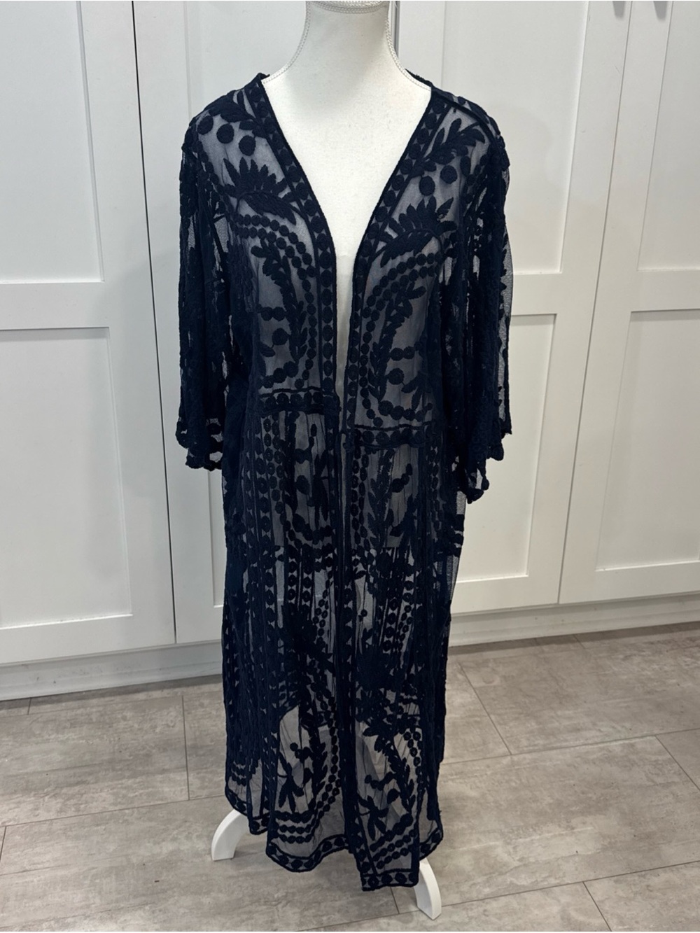 NWT Sheer Embroidered Navy Duster cover up size XL boho song n spirit